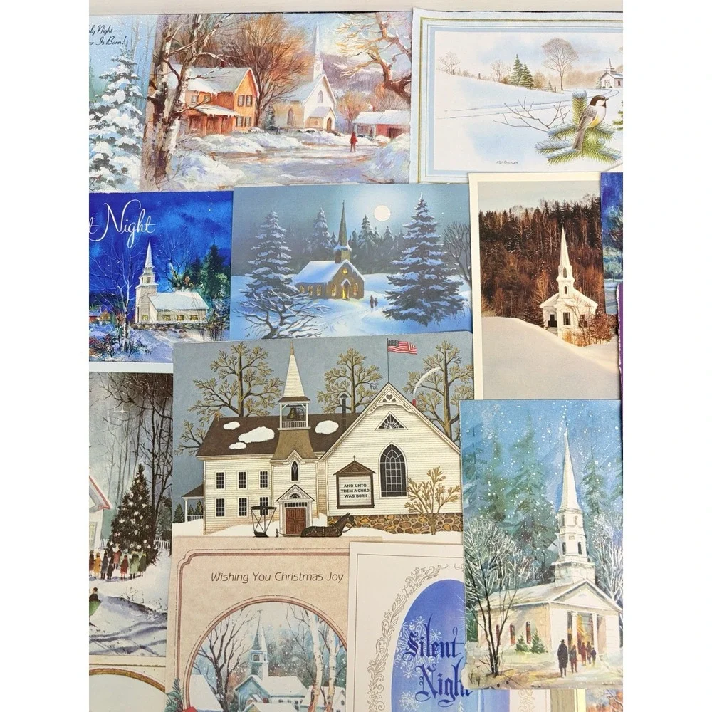 Vintage Christmas Cards Fronts ONLY Churches Cathedrals Scrapbooking Crafts 50+